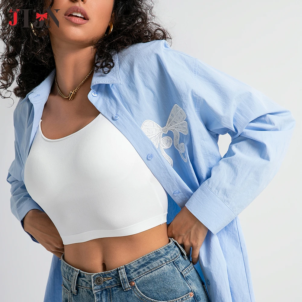 Украшение с бантом повседневная рубашка свободного кроя длинными рукавами