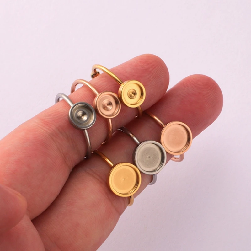 

20pcs/lot Adjustable Stainless Steel Blank Ring Base Fit Dia 6mm 8mm Glass Cabochons Cameo Settings Tray Diy Jewelry Making Ring