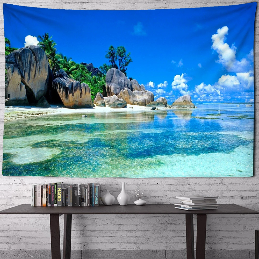 Летний океанский пейзаж гобелен пляж пальма птица природный современная