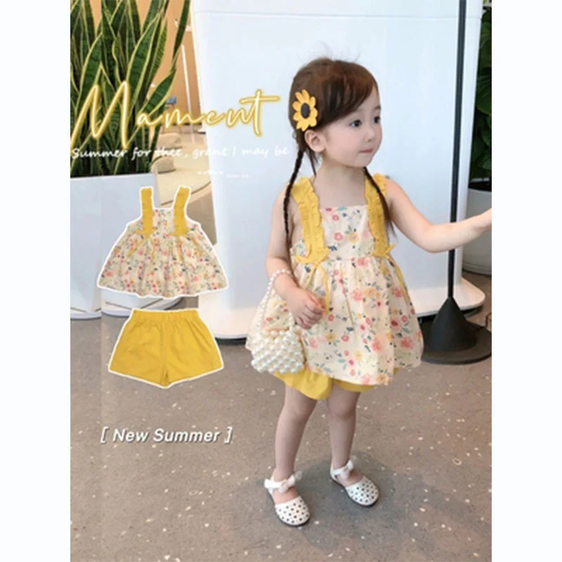 

Sets Dress Kids Shorts Pullover Sleeveless Above Knee Length Elastic Wasit Print Comfortable Soft Fashion Summer Kids Girls