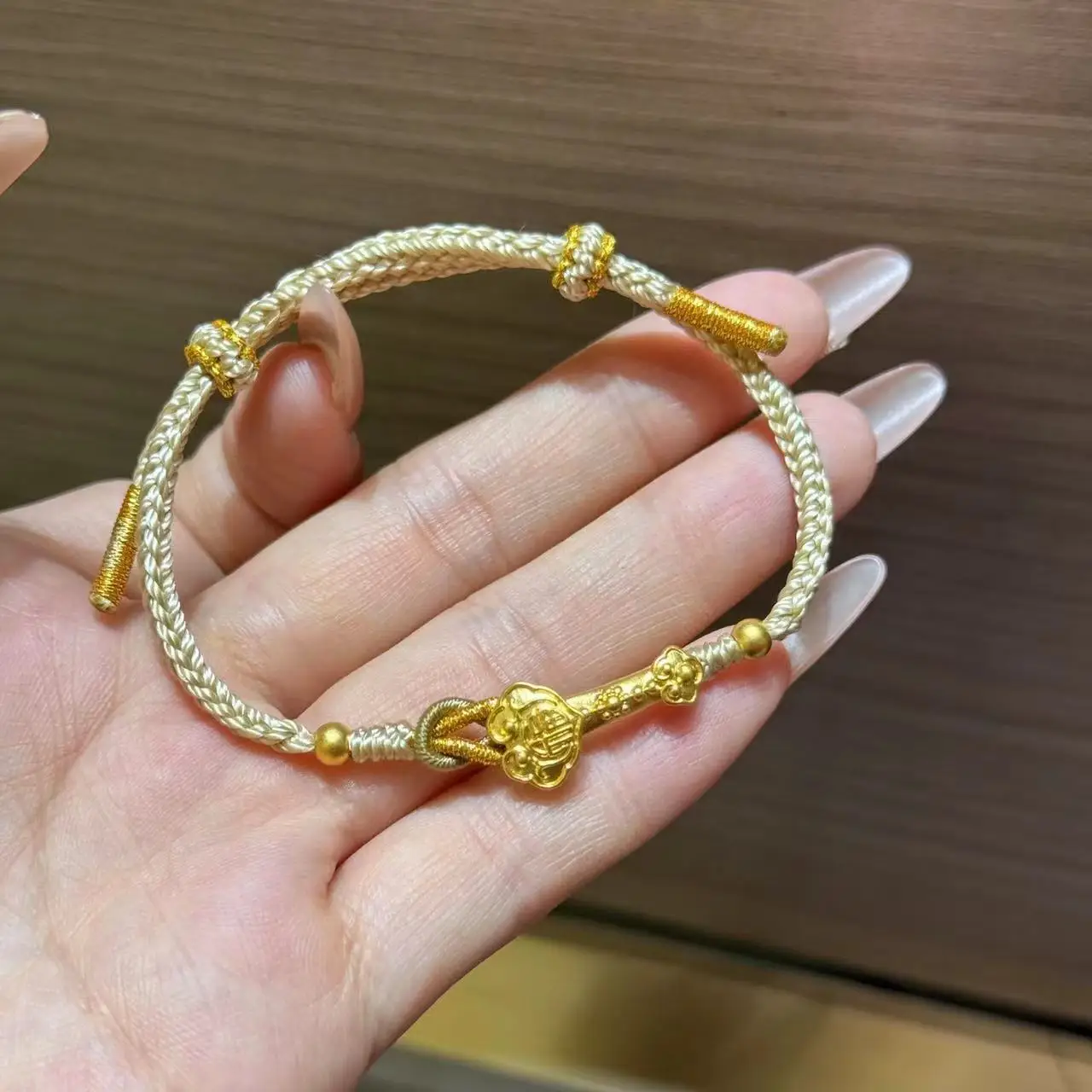 Золото 999 чистого золота Ru ручная карта Lucky Beads красный ремешок для переноски