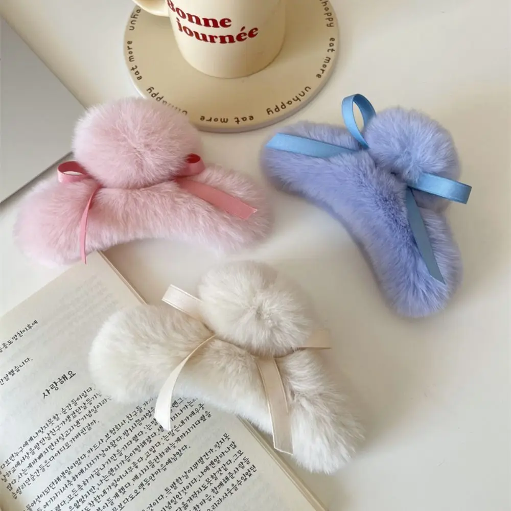Корейские плюшевые коготь для волос девочек осень/зима кроличий мех нежный бант