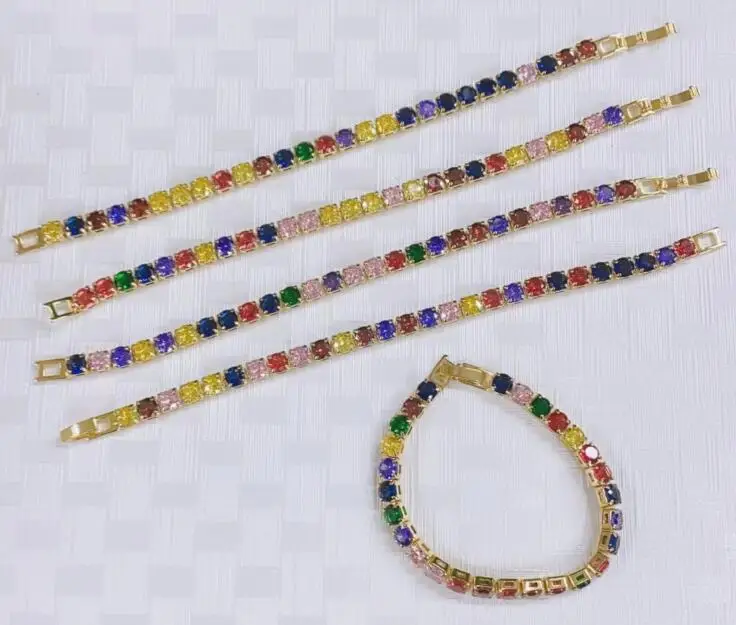 

Золотистый красочный браслет с фианитами для женщин и мужчин, ювелирные изделия, Радужный cz, модный браслет для тенниса, подарок для девушек df4s, 1 шт.