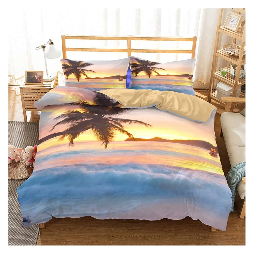 

Beach Duvet Cover Set King/Queen Size Summer Sea Ocean Bedding Set Hawai Tropical Palm Tree Nature Polyester Comforter Cover