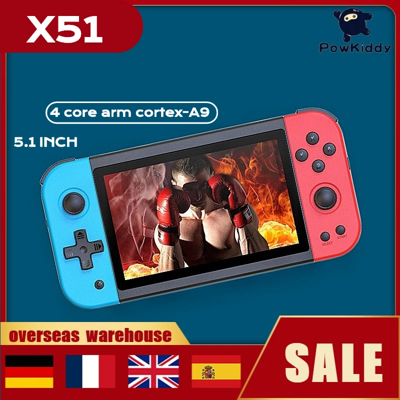 

2023 Hot Powkiddy X51 Retro Handheld Game Console 5.0-inch IPS 800*480 Screen Supports HD Output Multiplayer Children's Gifts .