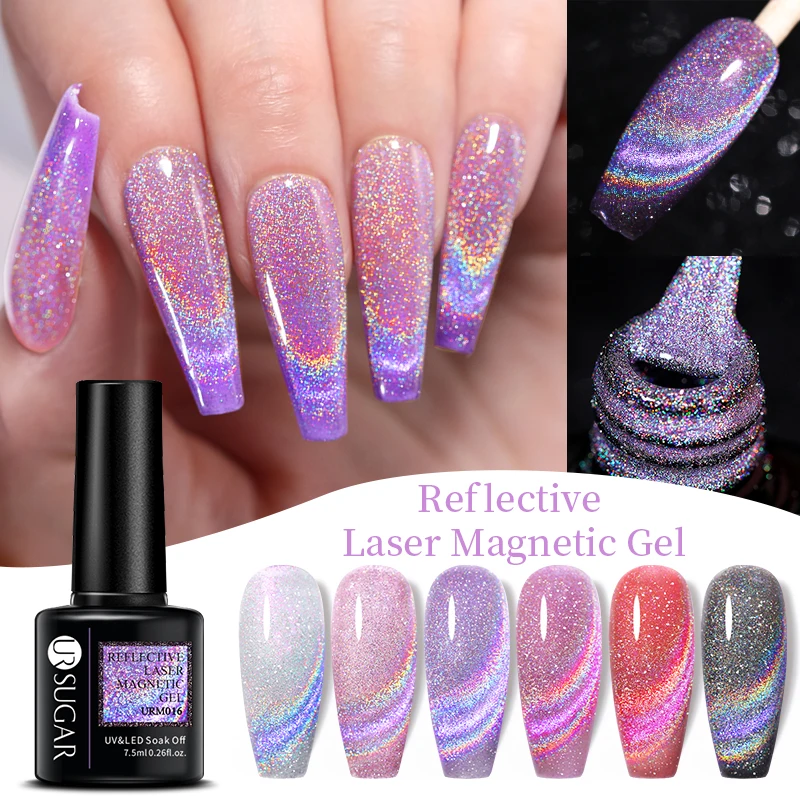 

UR SUGAR 7,5 мл фиолетовый светоотражающий Магнитный Гель-лак для кошек Полупостоянный впитывающий УФ-светодиодный Гель-лак весенний Маникюр дл...