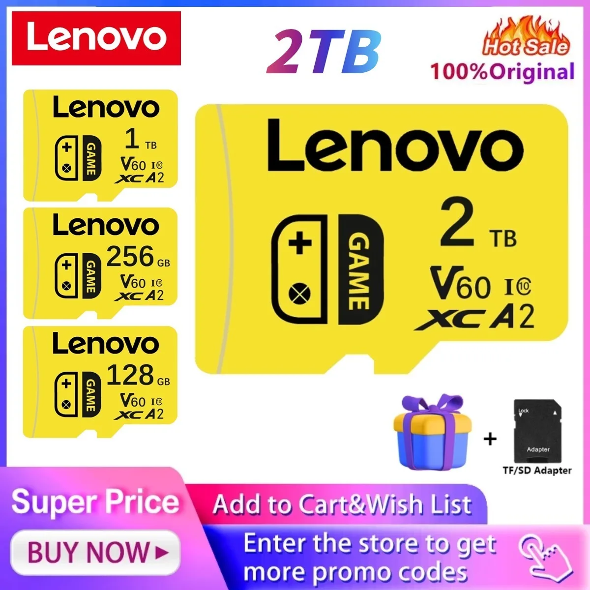 Scheda di memoria ad alta velocità Lenovo da 2 TB 1 TB 512 GB 256 GB Classe 10 Scheda SD Micro TF 4K Scheda di memoria SD da 1 TB per telefono Nintendo Switch/Ps4