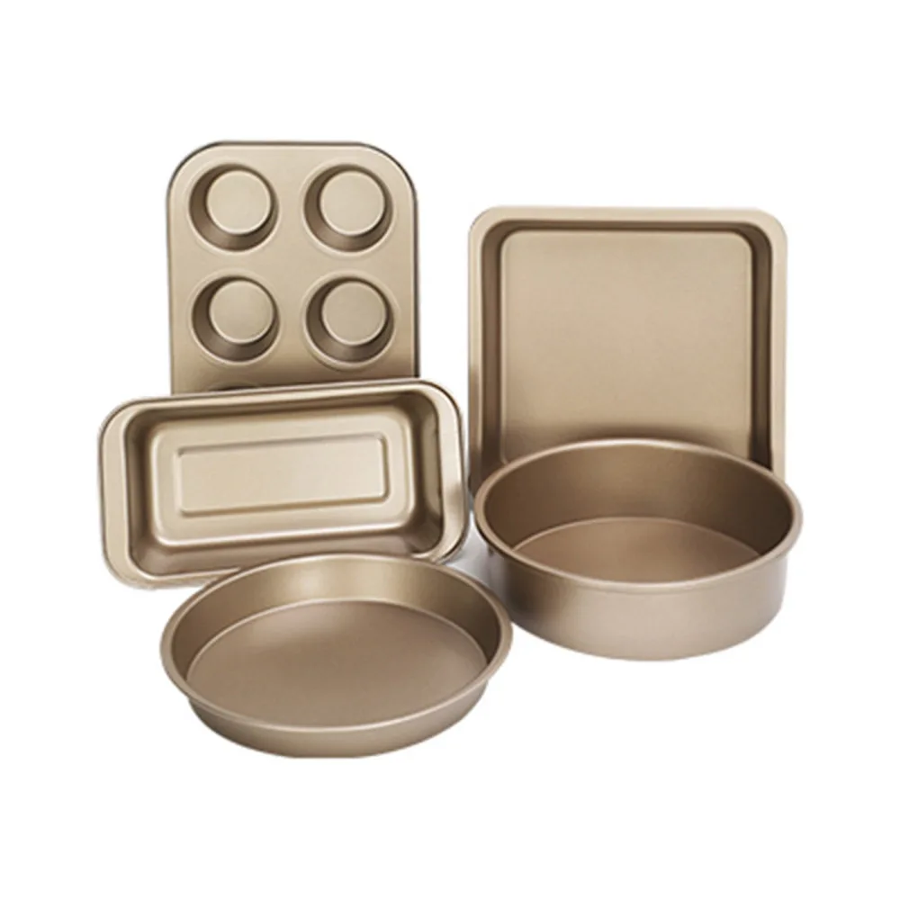 

5PCS Cake Mold Pizza Bakeware Black Gold 6 Cups Square Non-stick Bottom Toastpastry Pastry Accessories Molds Home Baking Tool
