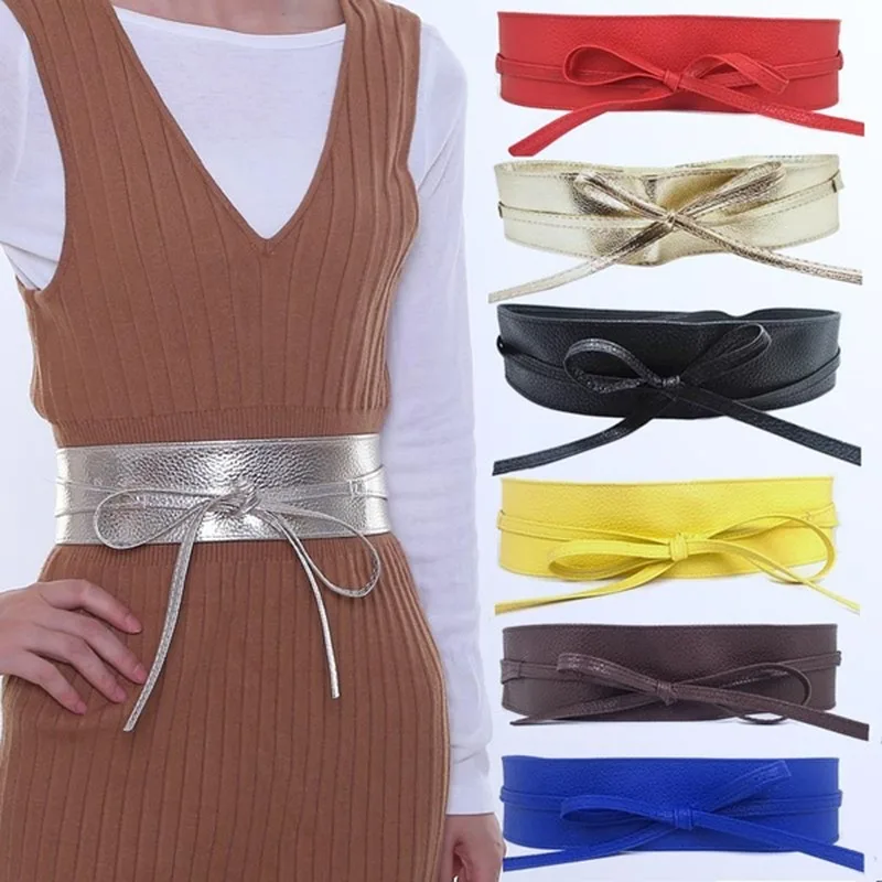 Women Pu Leather Belt Spring Fashion Soft Leather Wide Self Tie Wrap Wedding Designer Ladies Belts For Dresses Shirt Decoration  - buy with discount