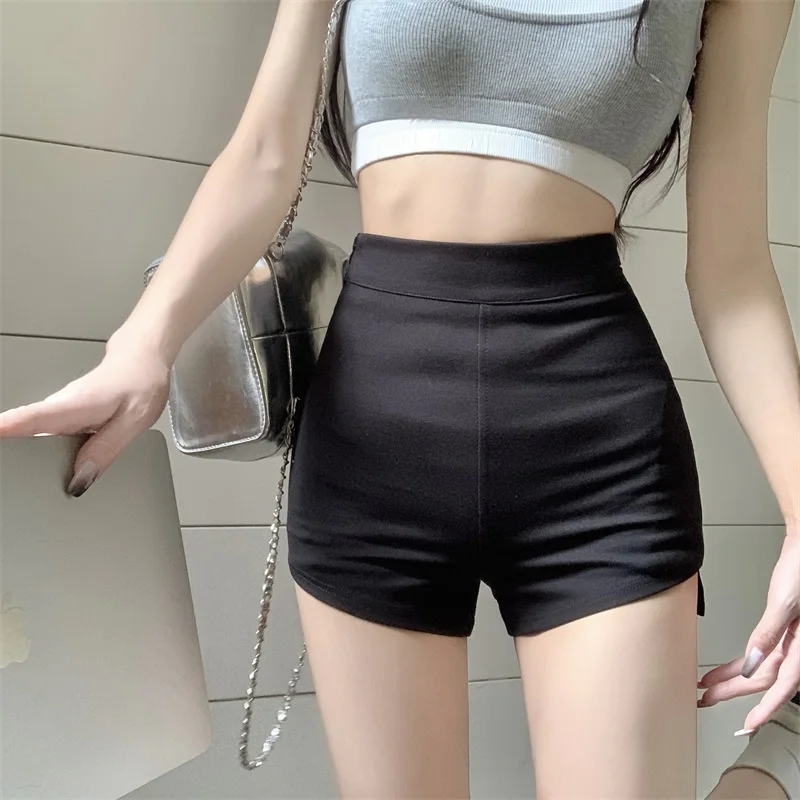 Black Shorts Hot Pants Tight  Elastic Thin  Women  Summer Sports  High Waisted And Buttocks Wrapped Casual Shorts Small Bottom