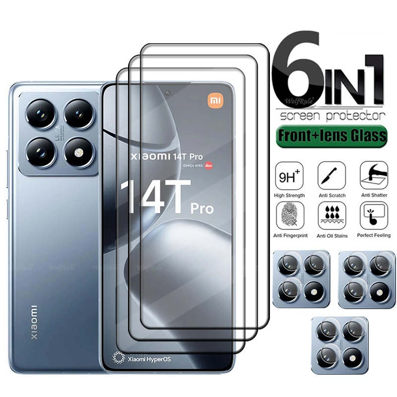 6 в 1 для Xiaomi 14T Pro стекло Полное покрытие клей 9H пленка телефона защита экрана Mi