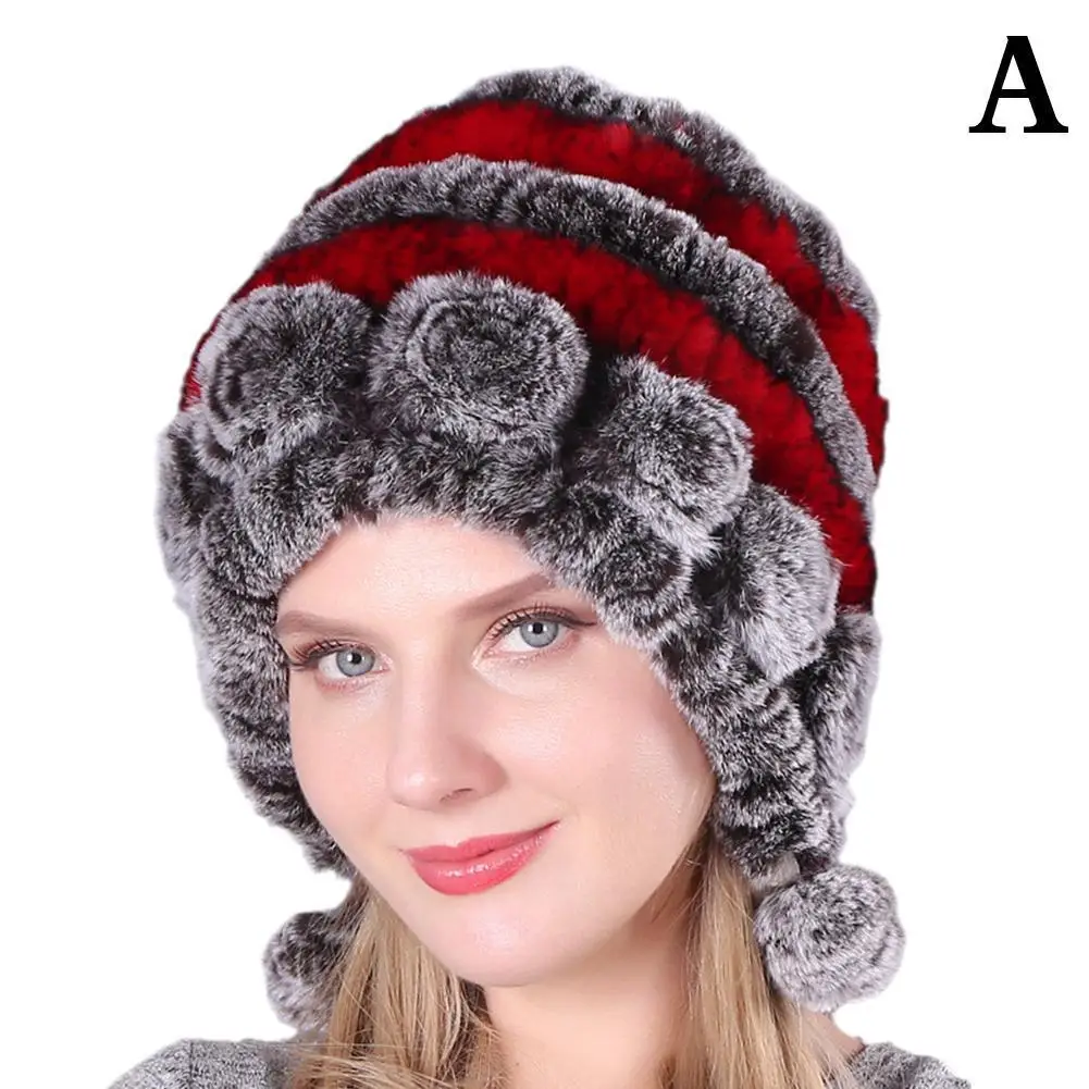 

Women Winter Warm Real Rex Rabbit Fur Hat Caps Winter Hats For Women Girls Real Fur Knit Skullies Beanies Natural Fluffy H5l6