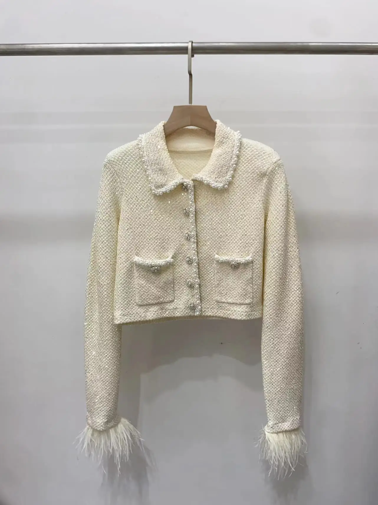 Женский твидовый кардиган с блестками однобортный милый свитер длинными