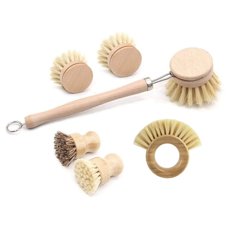

Dish Brush Natural Bamboo Scrub Brush Palm Brush For Dishes Pots Pans Sink Kitchen Bathroom Cleaning Scrubbers Supplies