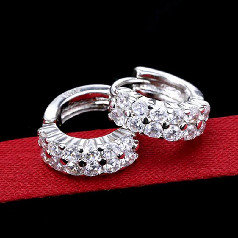 

Prevent Allergy Real Tibetan Silver 925 Stud Earrings Women Trendy Elegant Double Row Sparkling Zircon Earrings Bride Jewelry