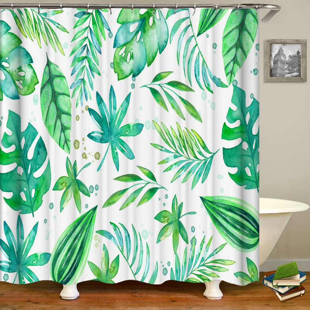 

3d Bathroom Curtains Butterfly Green Plants Flowers Leaves Shower Curtains Printed Home Decor With Hooks 180x240cm Bath Curtains