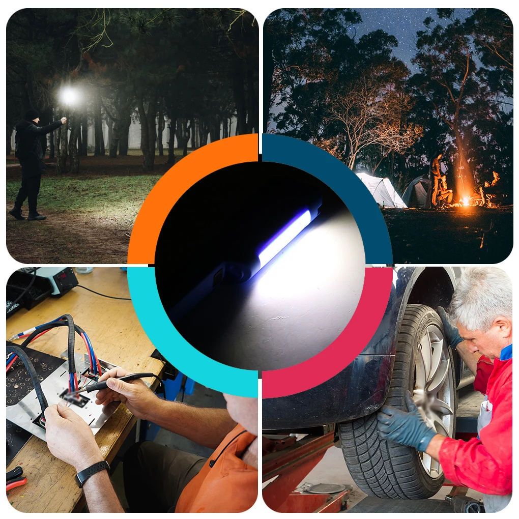 

COB LED USB Rechargeable Working Light Flashlight Adjustable 4 Modes Portable Torch with Hook Emergency Lighting Tools