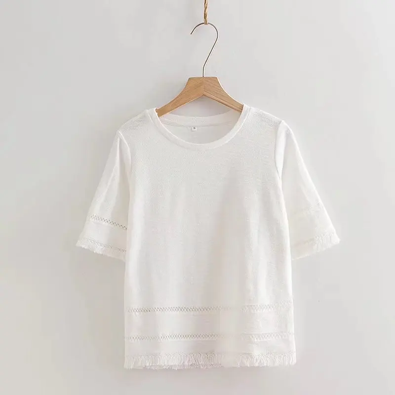 

women's cotton short sleeve O-neck top personalized fashion women's wear Short