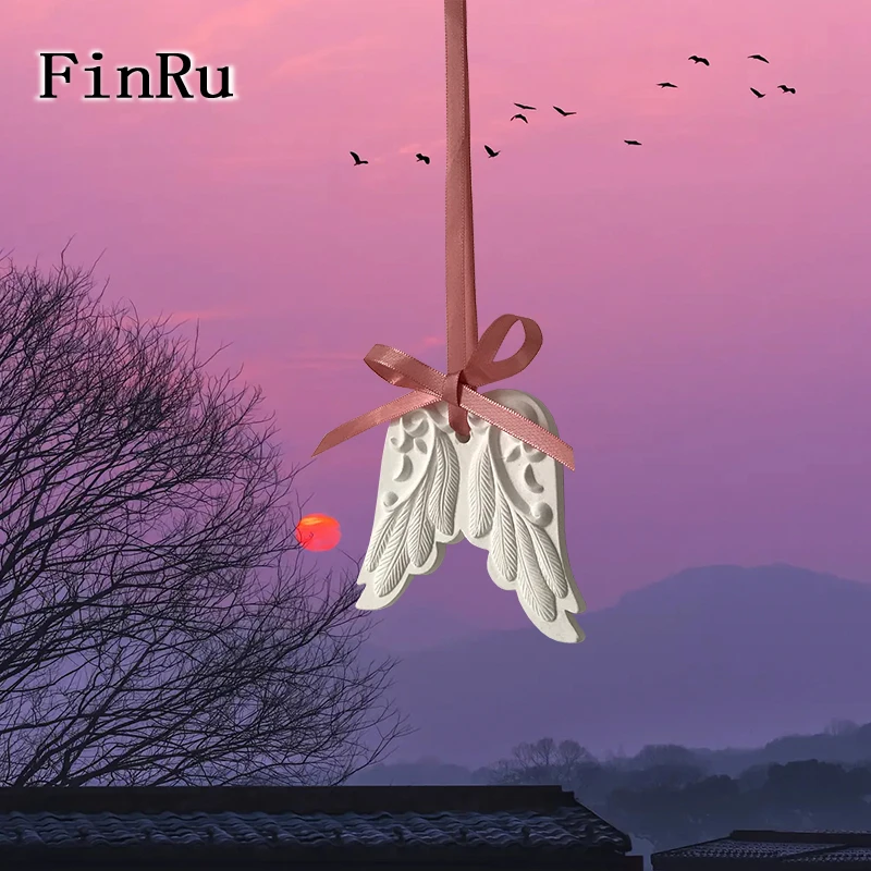 

FinRu Auto Rearview Mirror Suspension Angel Wings Ceramic Ornaments Essential Oil Perfume Diffuser Gypsum Air Freshener Gifts