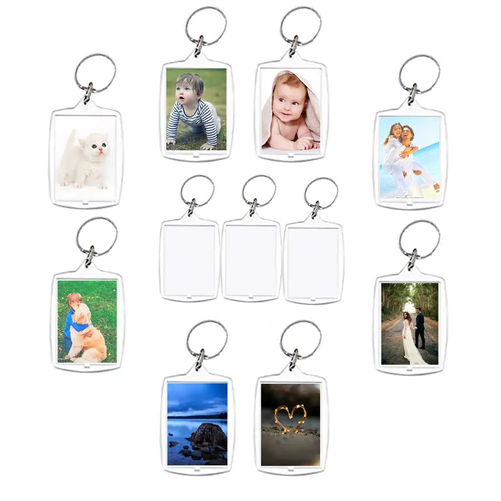 

10/30pcs Acrylic Photo Frame Keychain Clear Picture Insert Blank Keyrings with Split Ring Photo Snap-in Keychain For Family