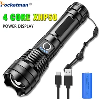 flashlight tactical zoom flashlights aluminum alloy xhp50 led flashlights waterproof torch use 18650 26650 battery