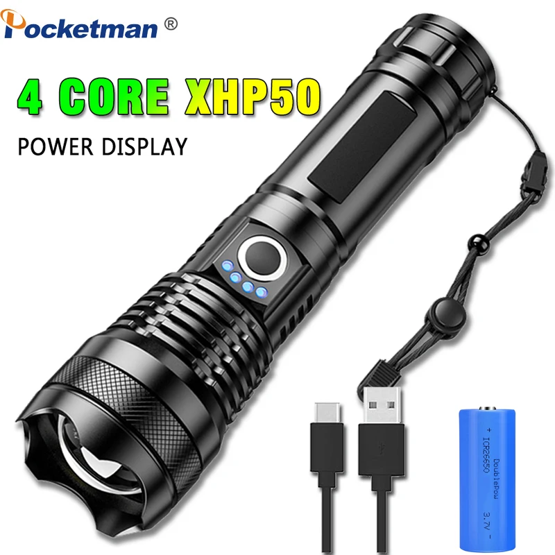 Flashlight Tactical Zoom Flashlights Aluminum Alloy XHP50 LED Waterproof Torch Use 18650 26650 Battery |