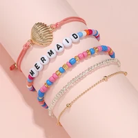 5 in 1 handmade mixed style bead bracelets with a shell charm mermaid letters for kids teens girls children jewelry