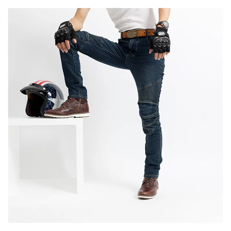 Men Jeans Cross Country Motorcycle Riding Knight Pants Jeans Racing Pants Fall Proof Denim Pants Men Full Length Trousers
