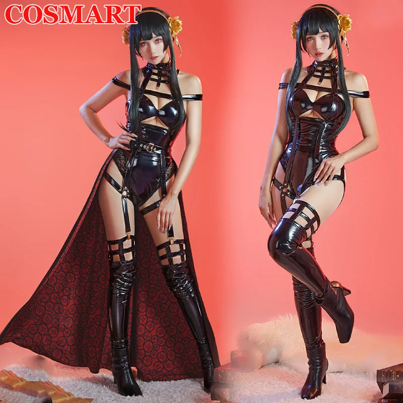 

Костюм для косплея COSMART Anime SPY×FAMILY Yor, комбинезон из искусственной кожи, вечернее платье, костюм на Хэллоуин для женщин, новинка 2022