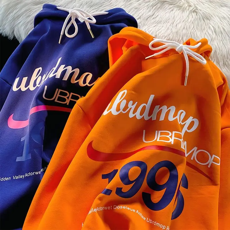 

Simple alphabet orange sweater autumn and winter street style long sleeved trend loose hooded jacket Korean Fashion style