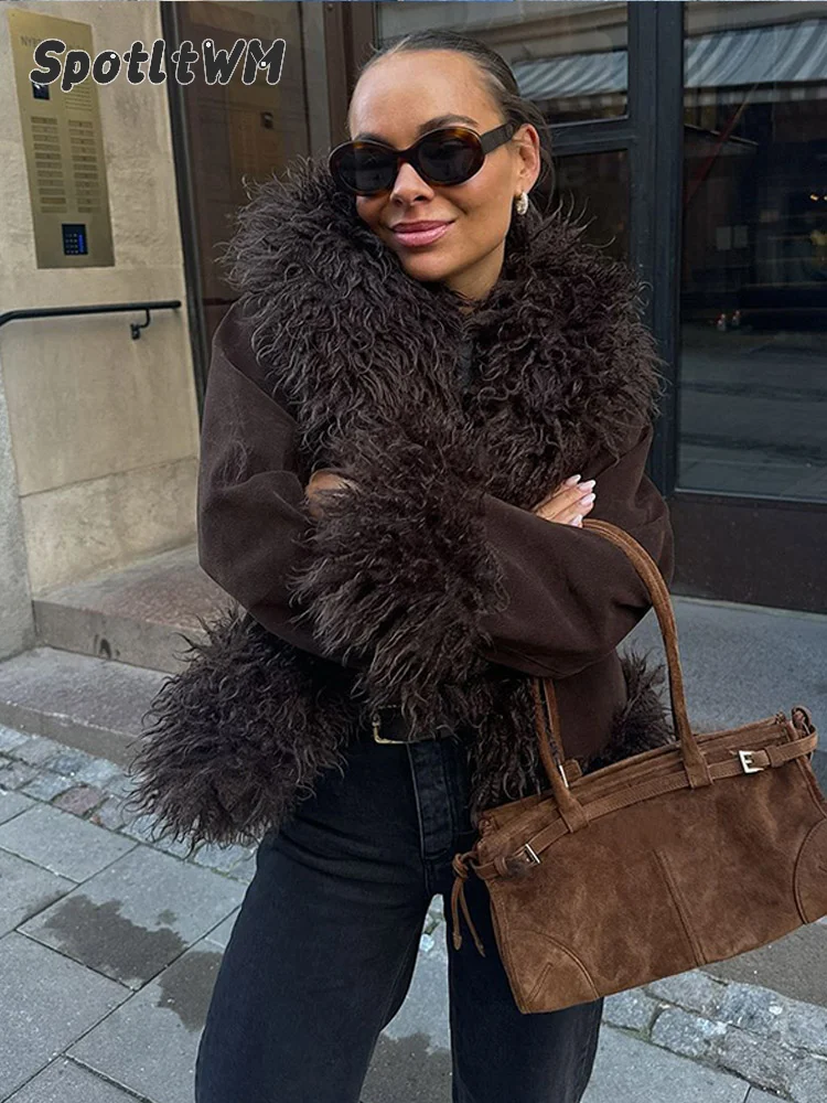 Элегантное однотонное лоскутное пальто из искусственного меха для женщин модная