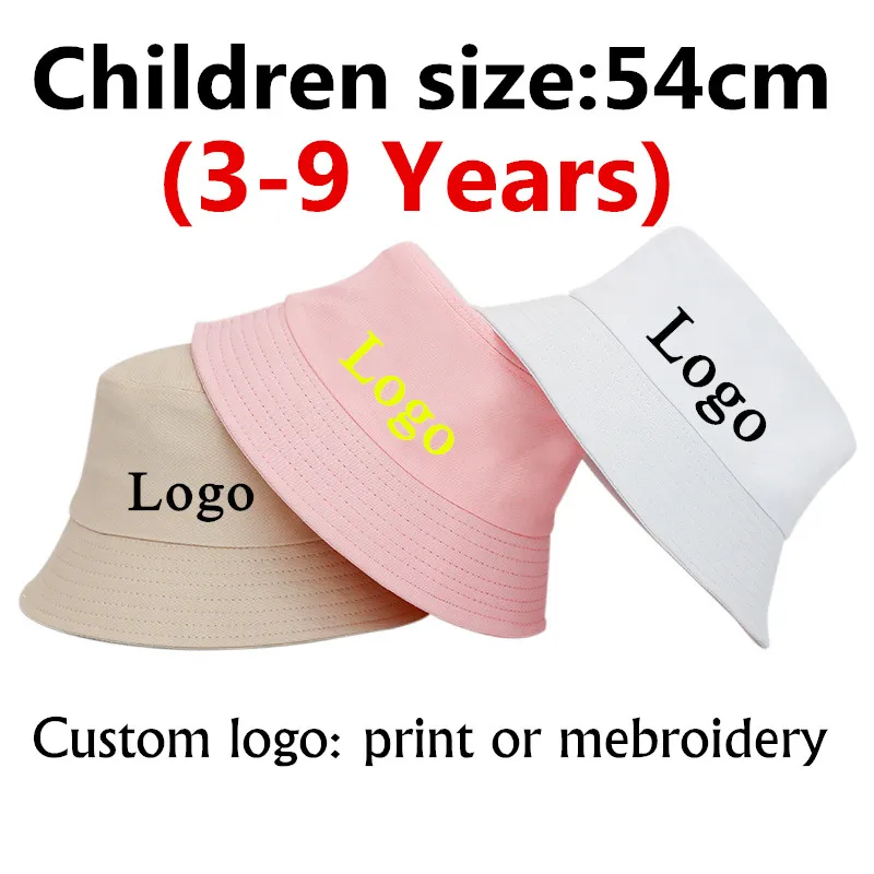 Kids girls casual custom logo bucket hat 100% Cotton fisherman cap Boy children leisrue cap Sun hats Girls Child Embroidery hats