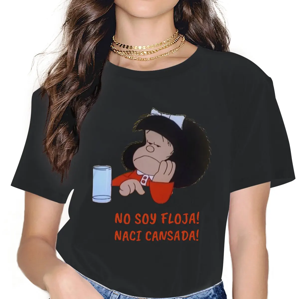 

Женские недовольные футболки Mafalda, мультяшная одежда, повседневные футболки с коротким рукавом и круглым вырезом, футболки с принтом