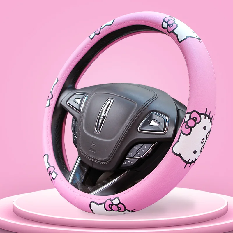 

Kawaii Sanrios Series Anime Hello Kitty 38Cm Cartoon Cute Car Pu Steering Wheel Protective Case Apply To Car Suv Universal