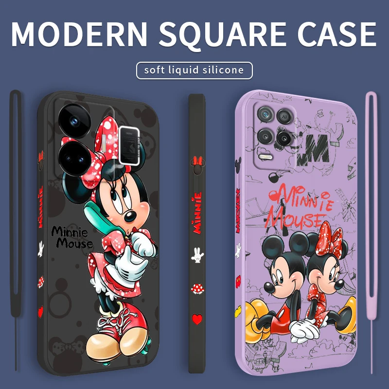 

Mickey Minnie Cute Liquid Left Rope Phone Case For OPPO Realme GT2 Explorer Master Neo5 C21Y 10 9 8 4G 5G Pro Cover Coque Capa