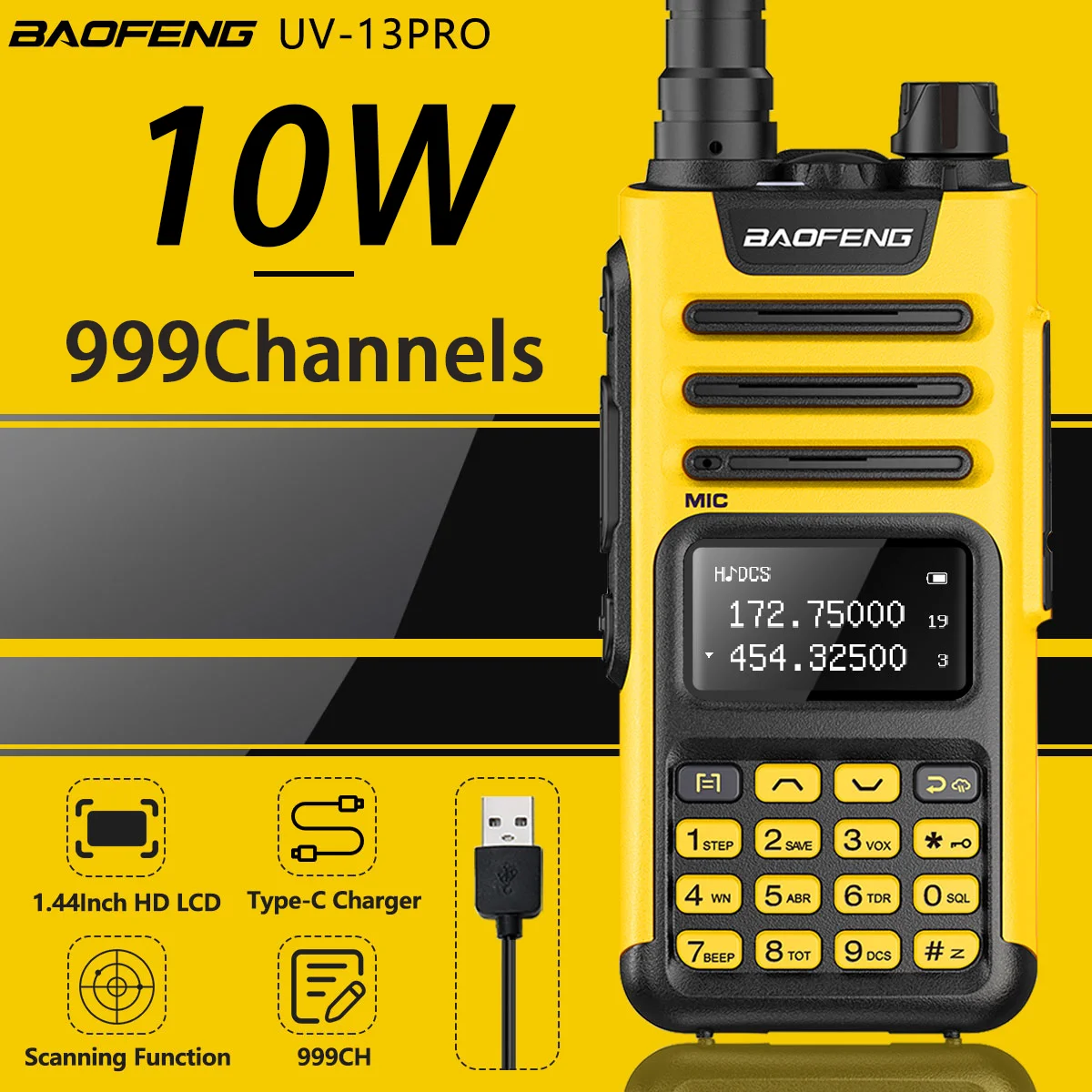 

Портативная рация BaoFeng UV-13 Pro с зарядным устройством типа C, 999CH приемопередатчик дальнего действия, Любительская Двусторонняя радиосвязь с у...