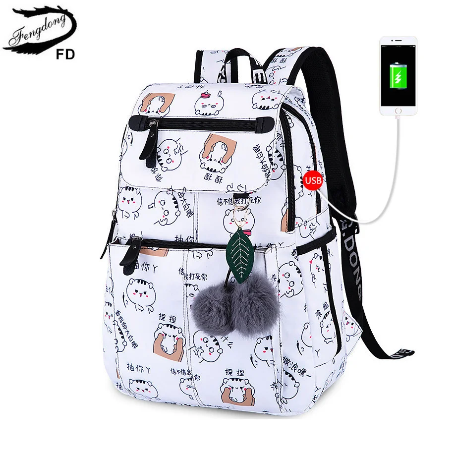 

Fengdong brand backpack for girls school bags female cute cat back bag backpacks for teenage girls new year girl christmas gift