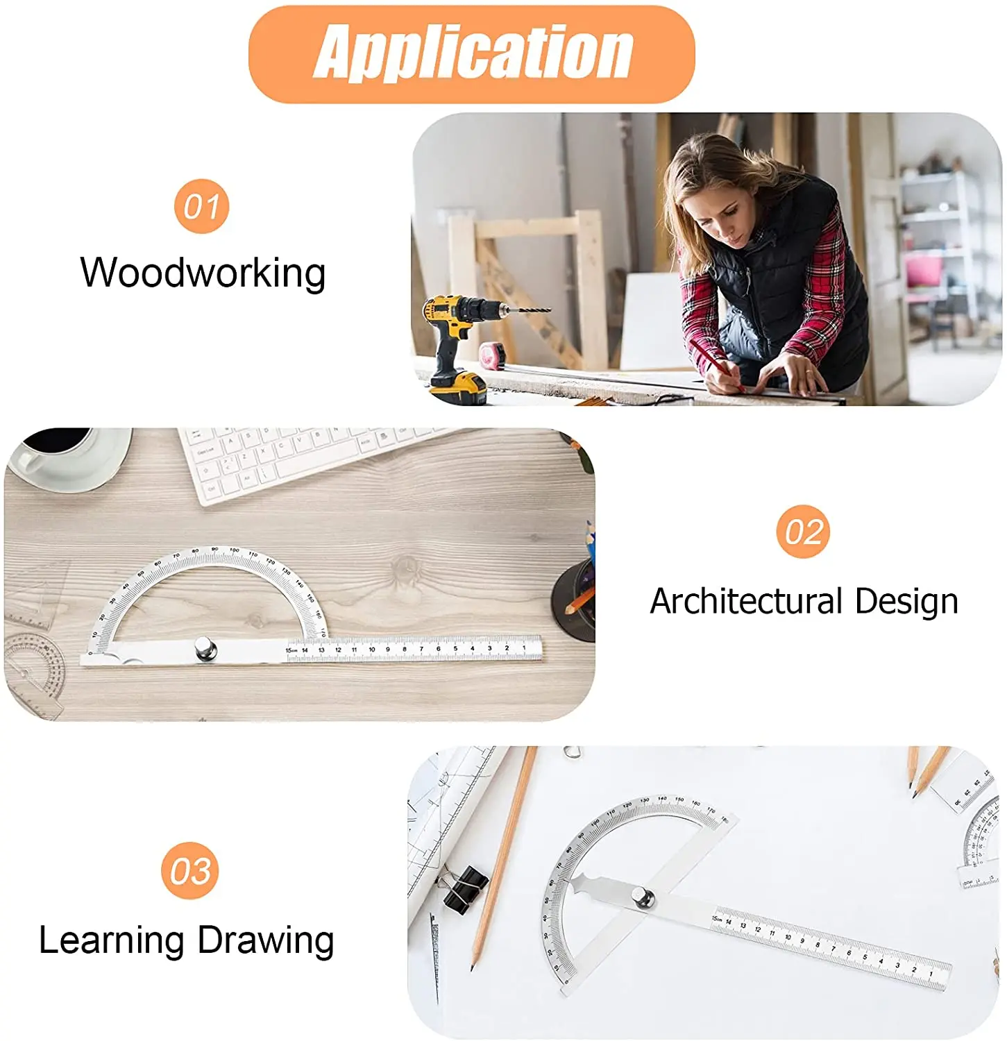 180 Degree Protractor Metal Angle Finder Goniometer Ruler Stainless Steel Woodworking Tools Rotary Measuring 100/150 |