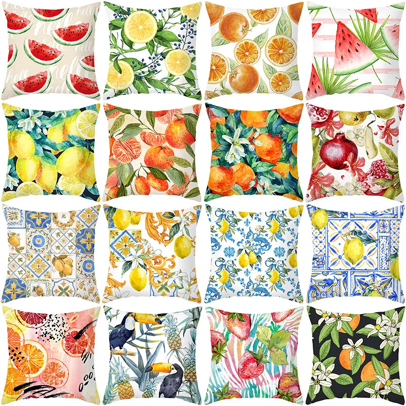 

Fashion Fresh Orange Pillowcase Sweet Fruit Printing Purple Pillow Cover Garden Party Home Decor 45X45 Pillowcases for Pillows