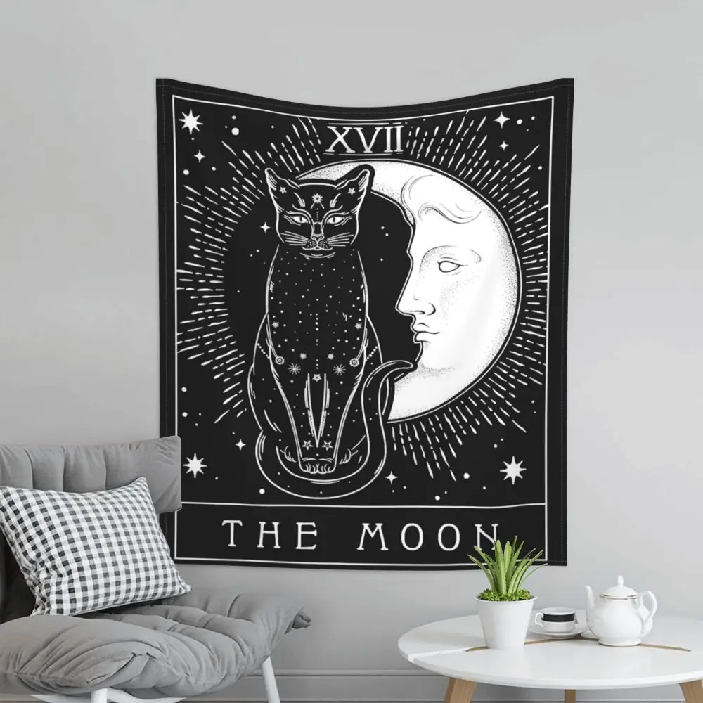 

Gothic Tarot Cat Tapestry Sun Moon Witchcraft Tapestries Polyester Table Cover Bed Sheet Wall Hanging Decor for Bedroom Dorm
