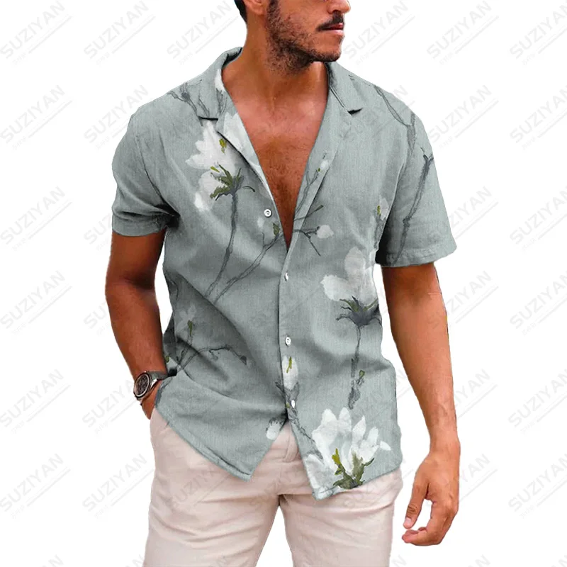 Рубашка мужская с воротником-стойкой свободная полосатая блузка забавным узором