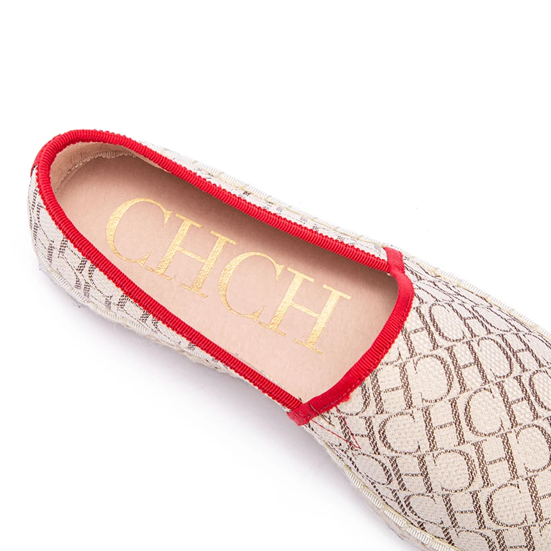 CHCH 2023 Loafer Flats Lazy Shoes For Women Lattice Round Toe Plaid Cloth Woven Straw Casual Comfortable Female Shoes Handmade