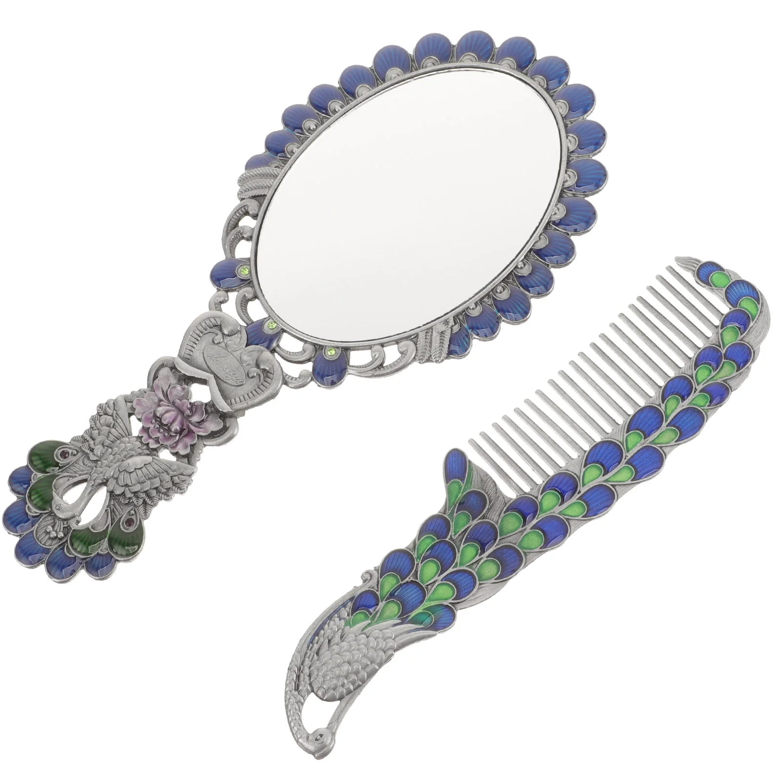 

Makeup Comb Vintage Hand Mirror Foldable Compact Decorative Small Women Handle Metal