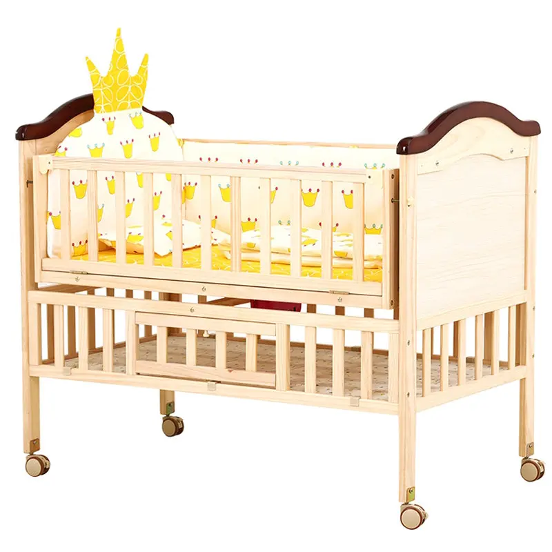 Electric Baby Crib, 108*64*89cm, Solid Wood Cradle Splicing Large Bed, Multifunctional Newborn BB Cot