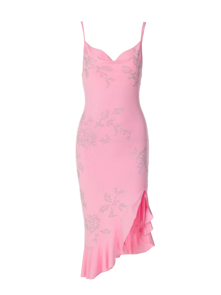 

Женское сексуальное облегающее платье на бретелях-спагетти с открытой спиной, длинное платье на шнуровке с лямкой на шее, летнее вечернее платье розового цвета для выпускного вечера