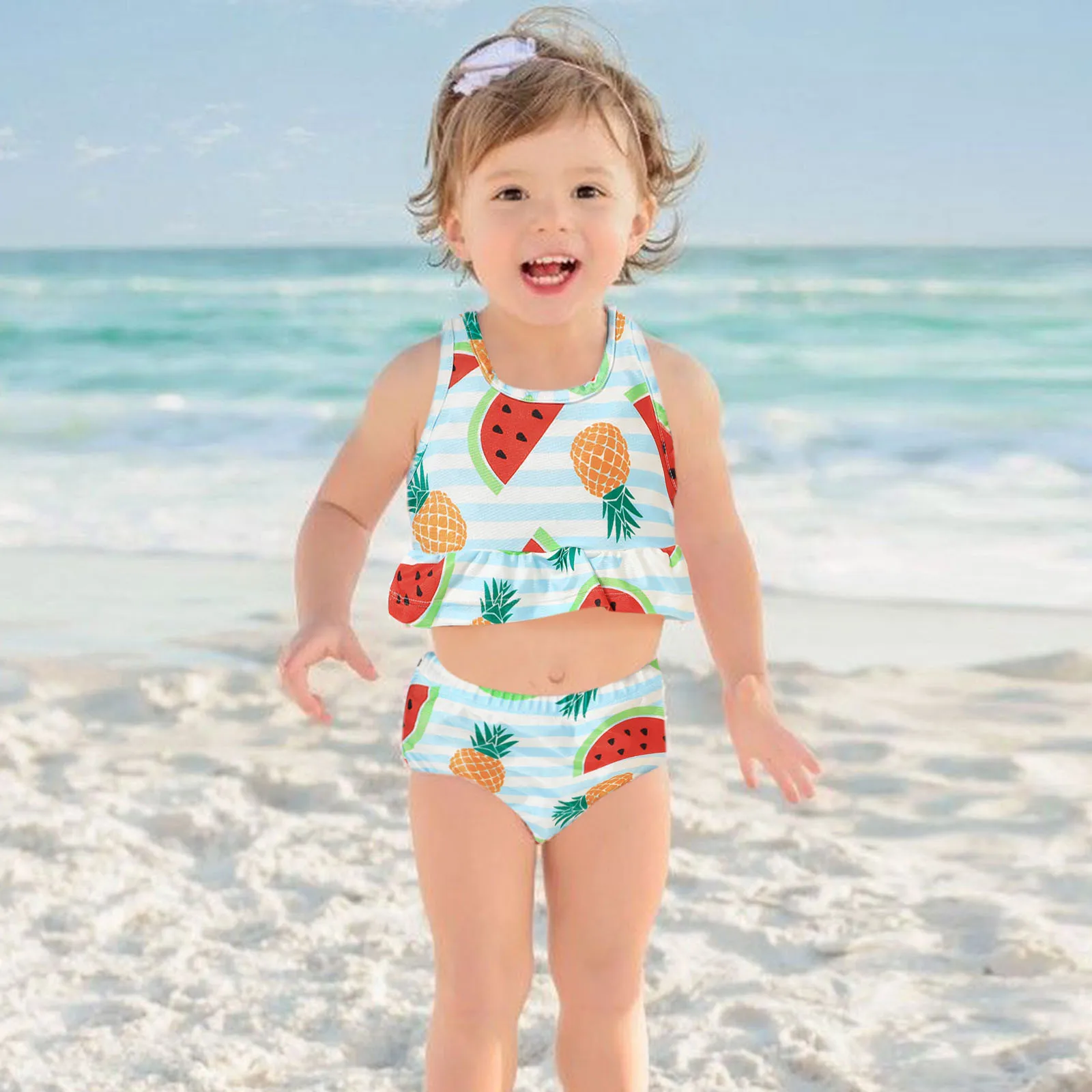 

Swimsuit Two Piece Girls 11 Dinosaur Swimsuit Cartoon Ruffles Swimwear Printed Summer Watermelon Bikini Girls T4 Swimsuit Girl