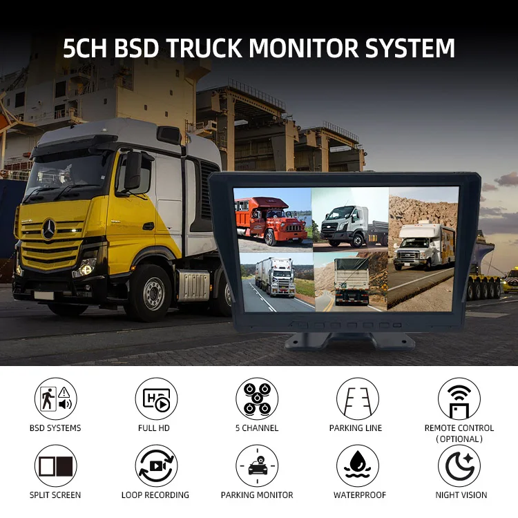 Фото Монитор Wemaer Truck 5CH с IPS-дисплеем 9/10 дюймов 1080P для записи видео с задней камеры, запись на карту TF/SD 128 ГБ, система AHD-мониторинга BSD №2