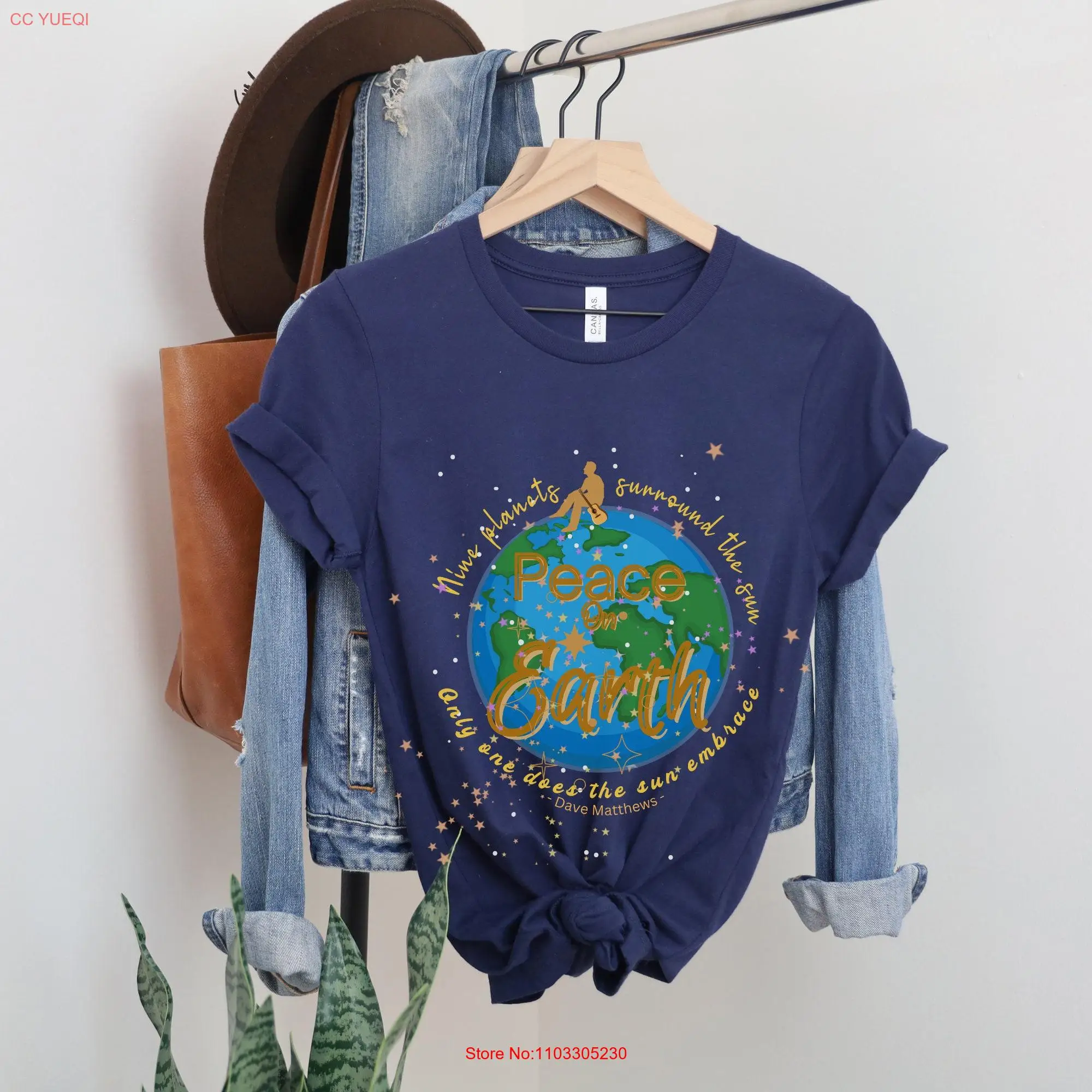 Футболка Earth Series Peace On Gold Script DMB в стиле ретро Dave Matthews Fan с длинными или короткими