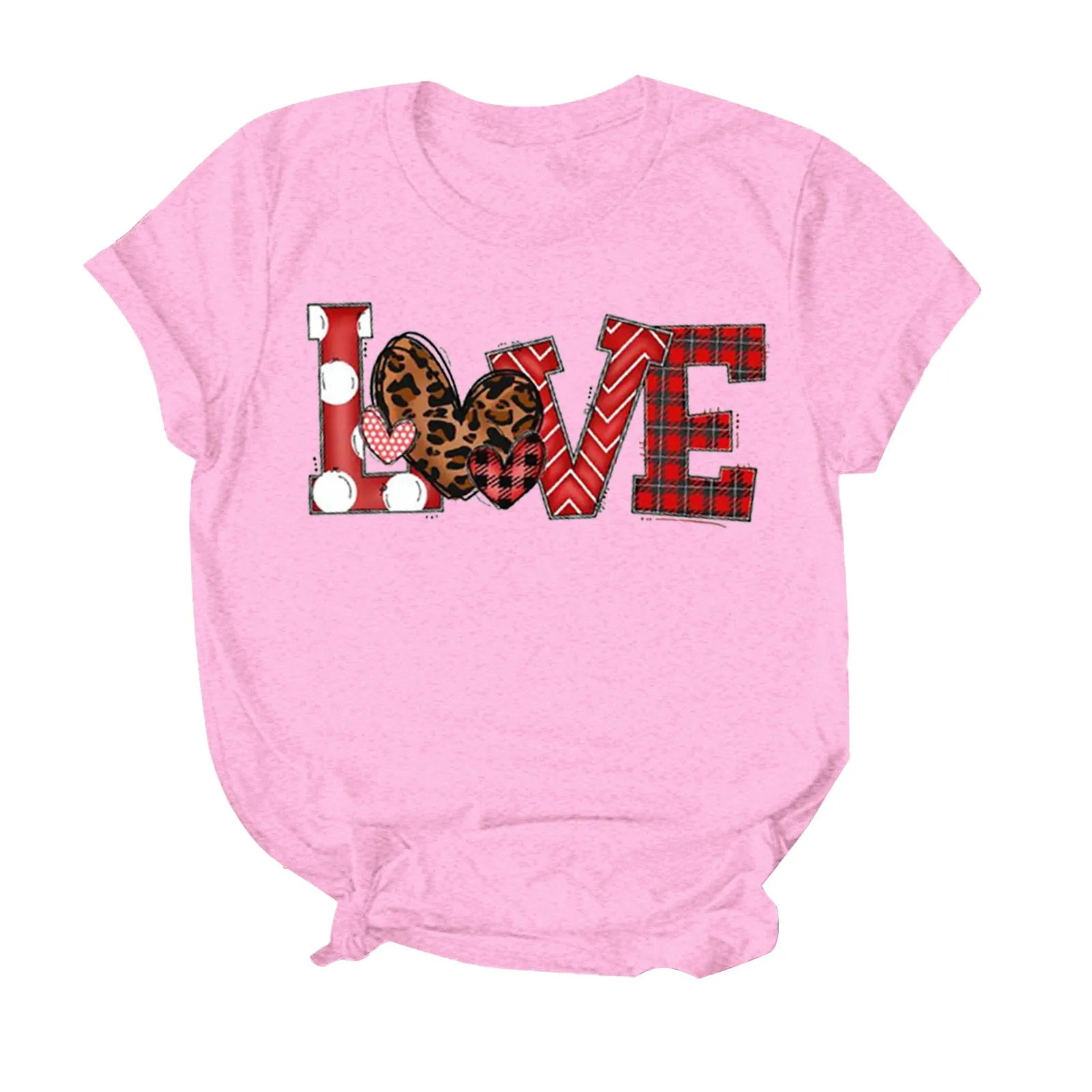 

Женская рубашка с милым мультяшным принтом Love, топ с короткими рукавами, блузка с круглым вырезом на День святого Валентина, летние женские ...