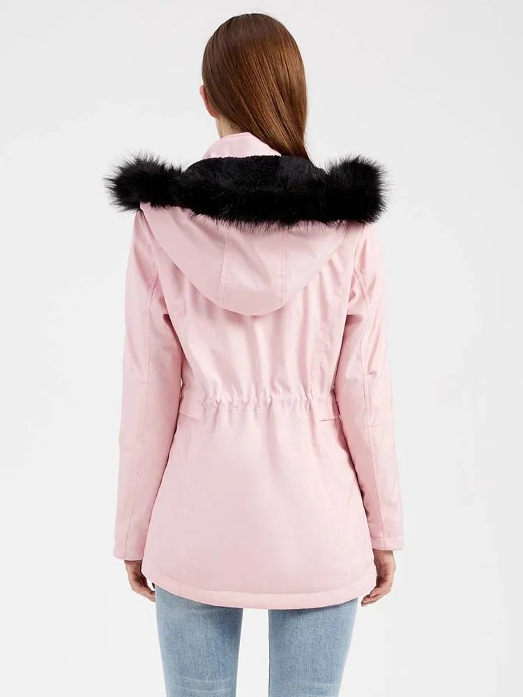 Winter Womens Parkas Cotton-Padded Coats Female Mid-Length Plus Velvet Big Fur Collar Puffer Jacket Thick Warm Parka Jackets